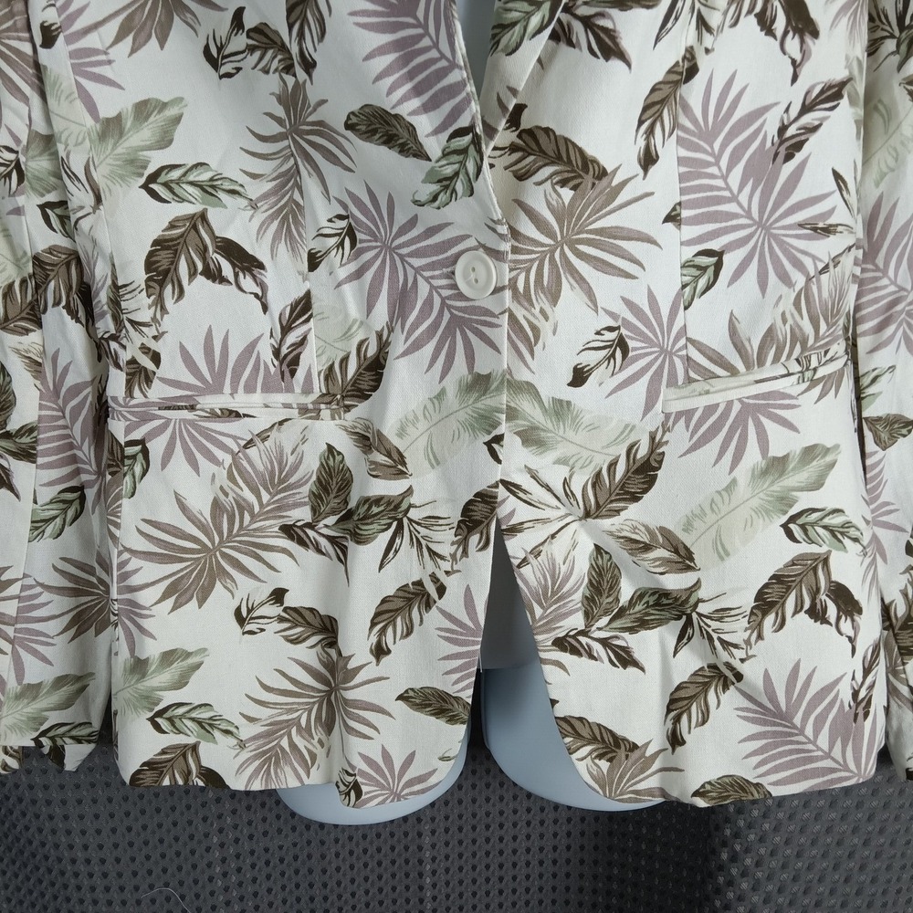 Solitaire Women's Tropical Leaf Print Linen Blend Blazer Jacket Size L - Picture 9 of 15